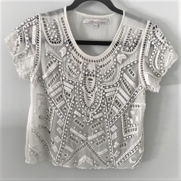 Lovers + Friends Tops - LOVERS AND FRIENDS White Beaded Xs shirt